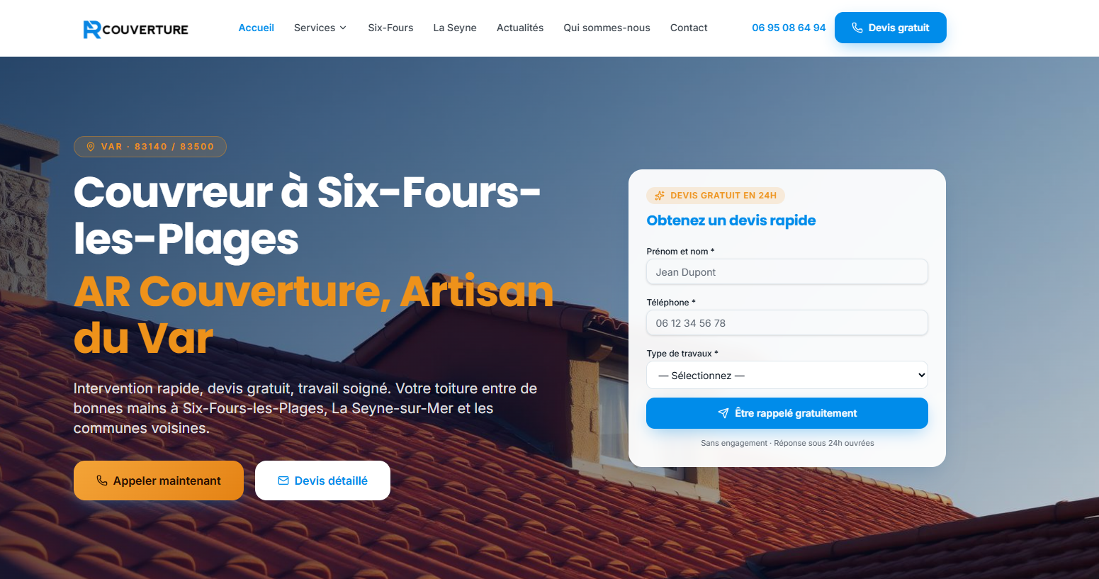 Aperçu du site AR Couverture réalisé par Outil Digital
