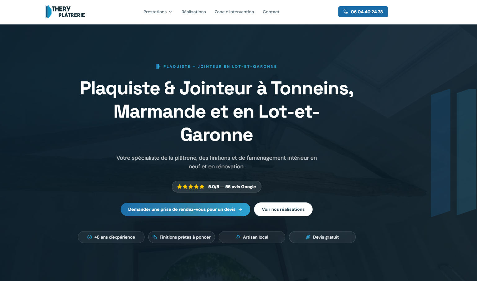 Aperçu du site Thery Plâtrerie réalisé par Outil Digital