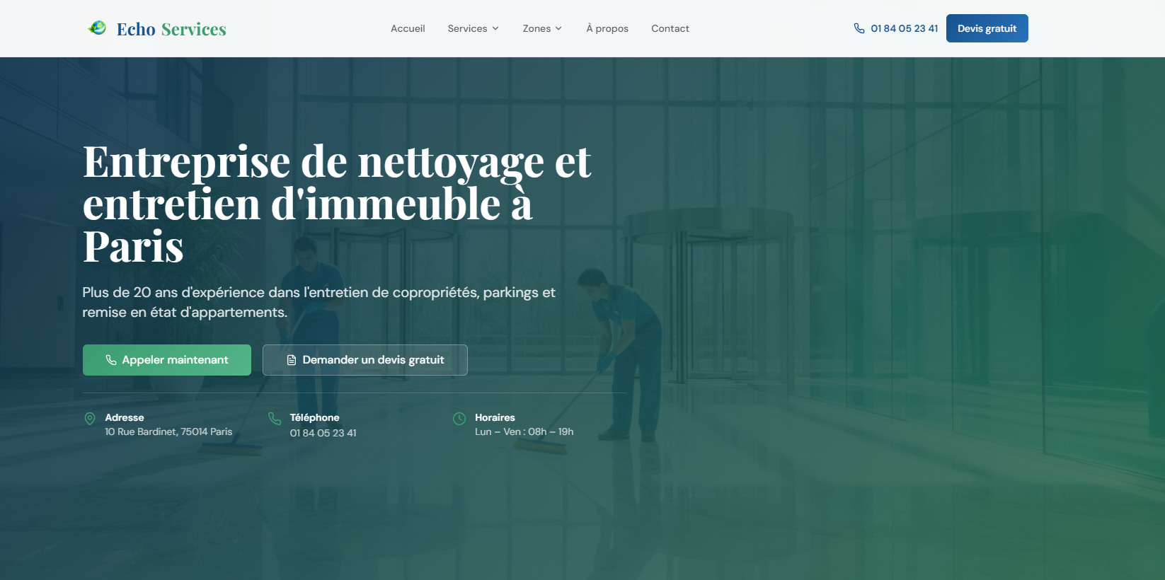 Aperçu du site Echo Services réalisé par Outil Digital